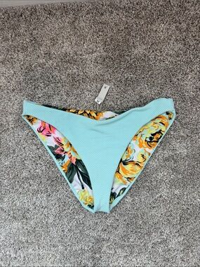 Maaji Light Aqua Reversible Bikini Bottom with Floral Lining